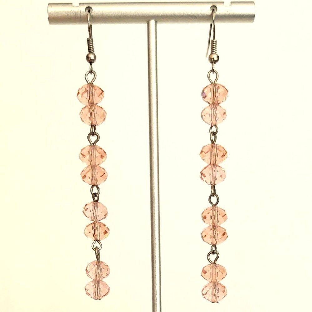 Faceted pink glass dangle earrings